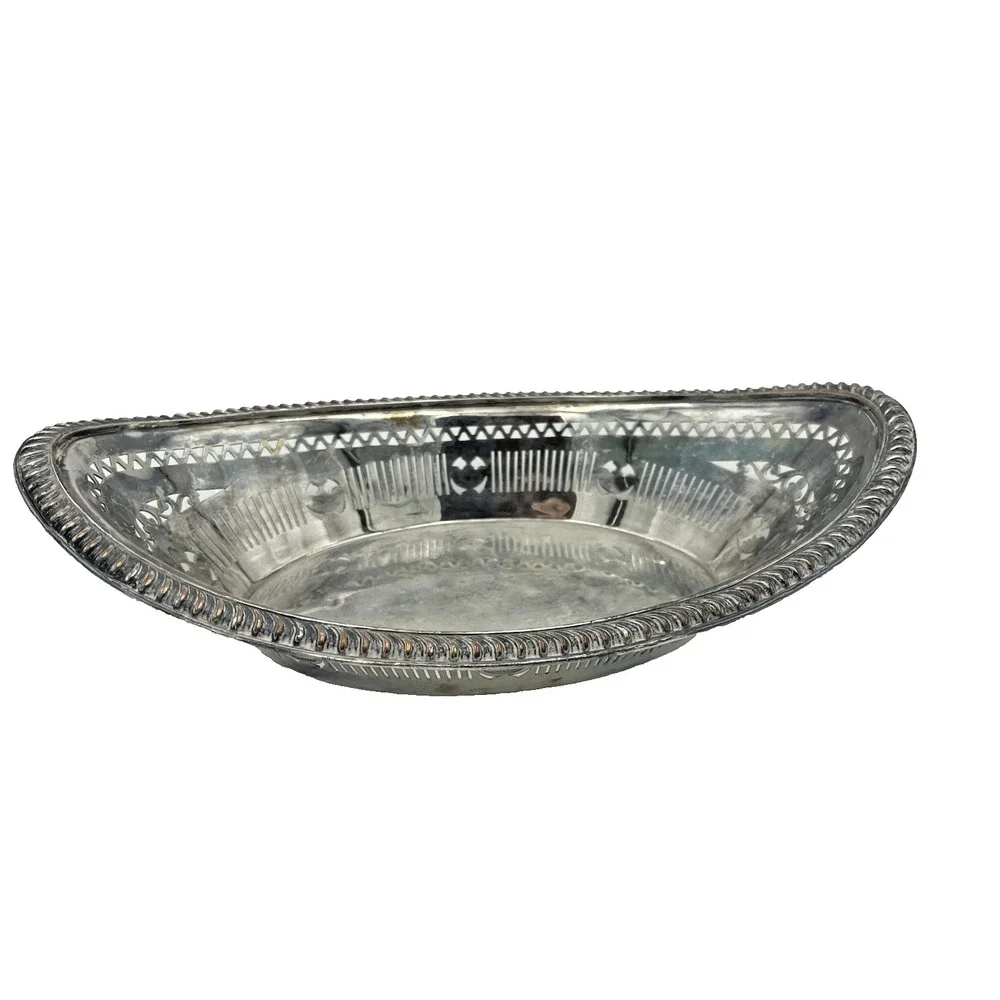 Vintage Silverplate Oval‎ Reticulated Bread Bowl Urn Motif